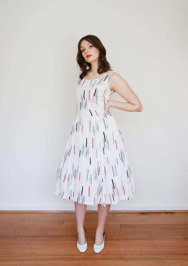 Vintage 1950s Atomic Novelty Print Dress / Small / Medium
