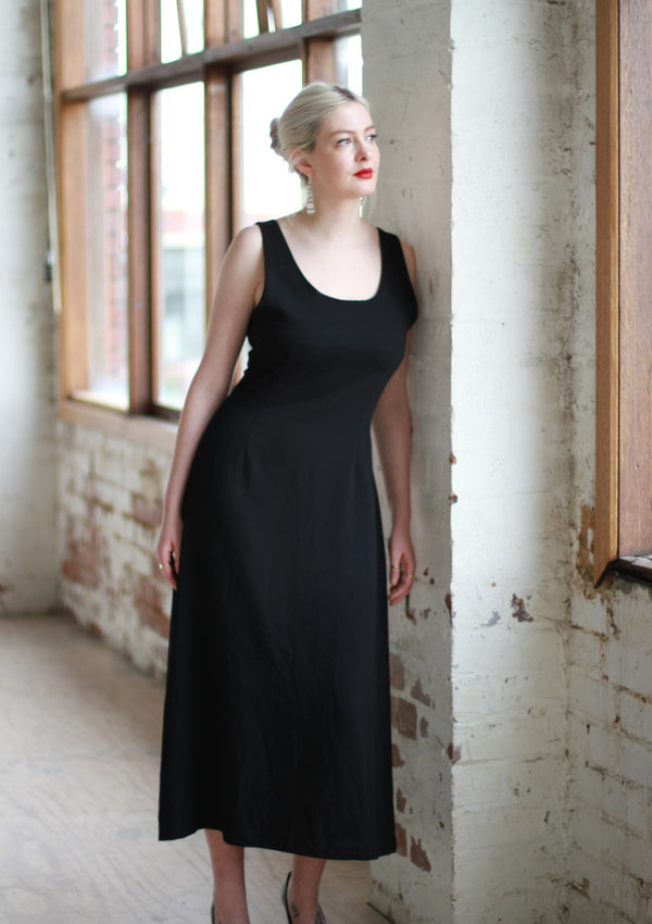 Vintage Black Tank Maxi Dress / Made in Italy / M