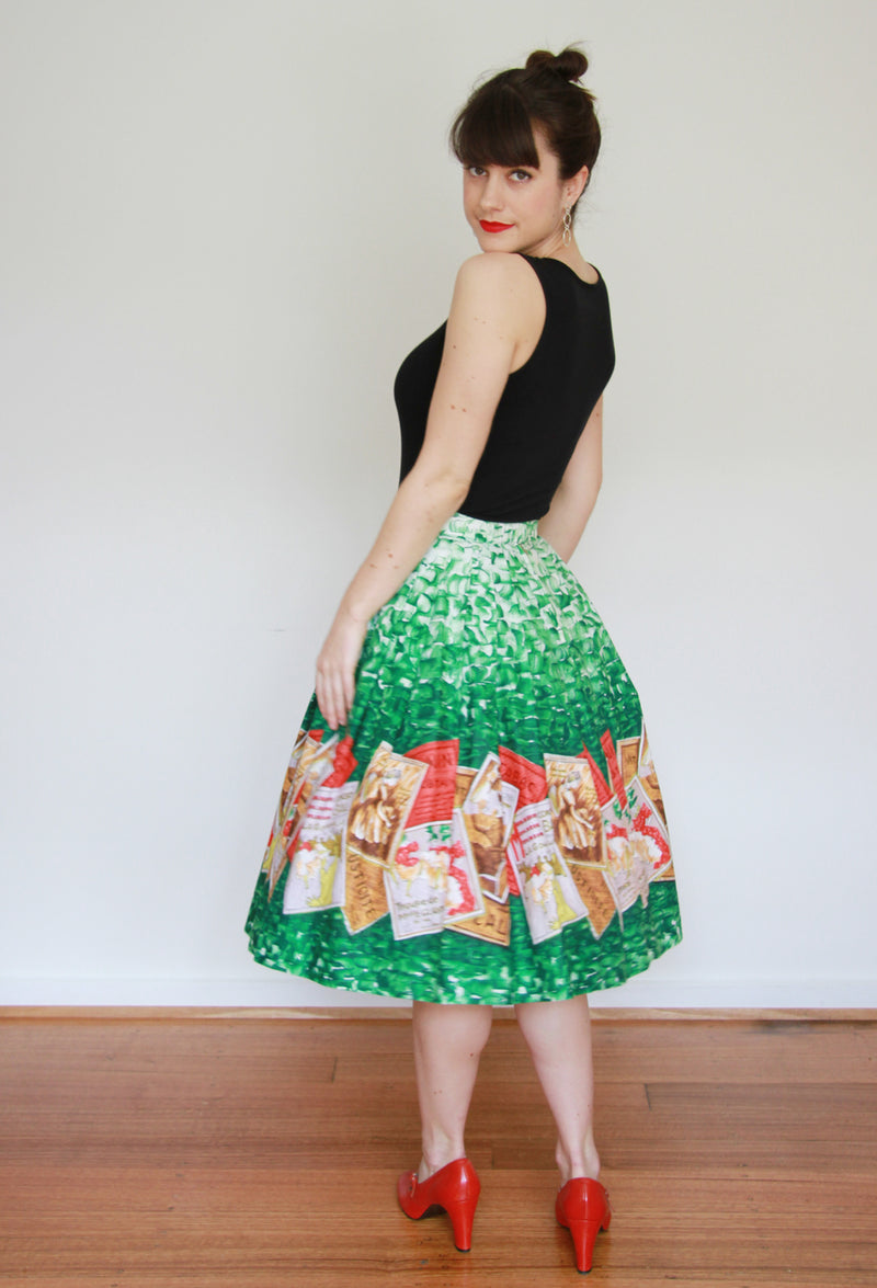 Vintage 1950s Moulin Rouge French Novelty Print Skirt / S/M
