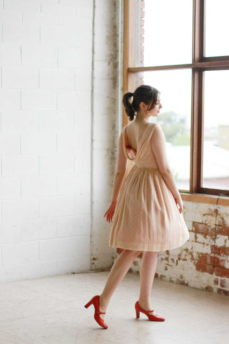 Vintage 1950s Ballerina Polka Dot Dress / Full Skirt / Small