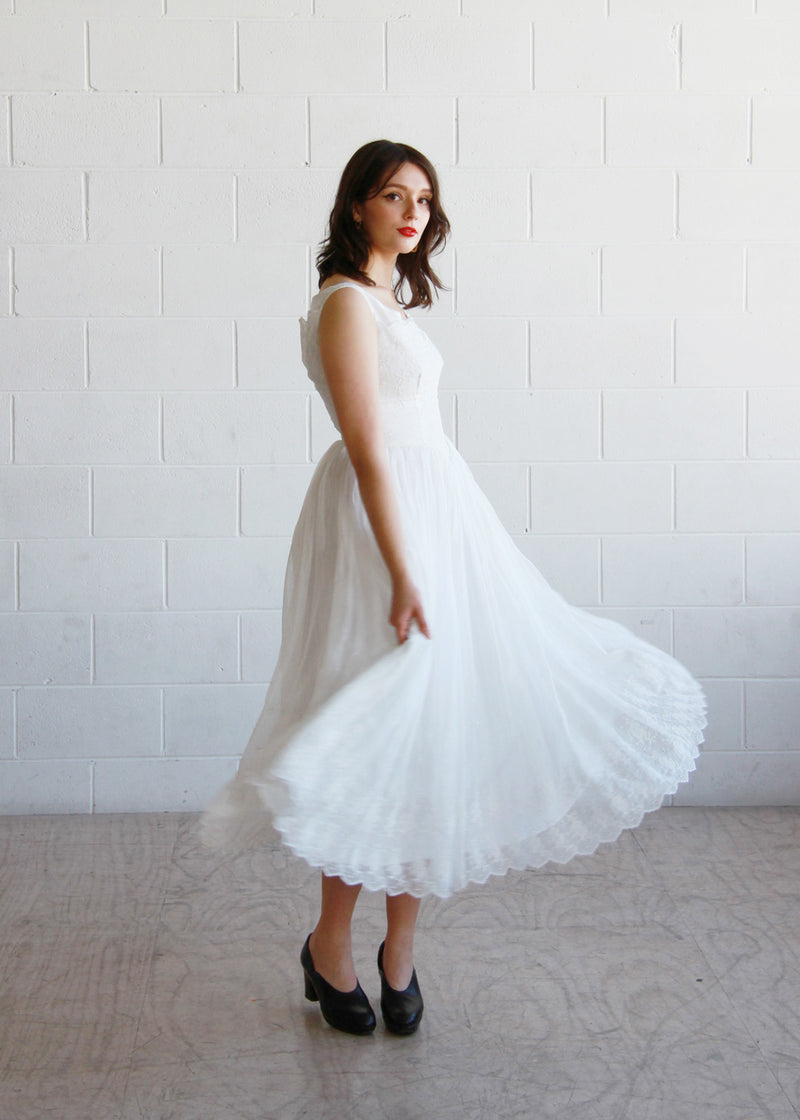 Vintage 1950s White Eyelet Ballerina Dress / The YVES Dress / XS/S