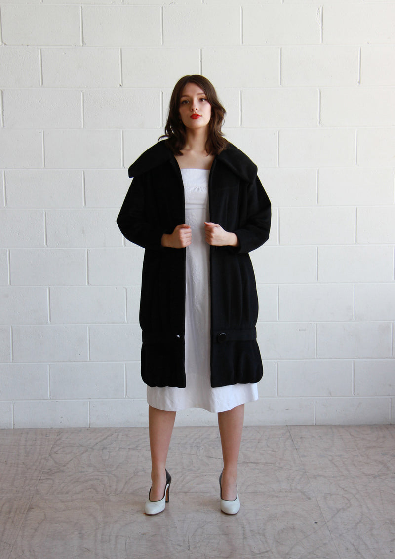 Vintage 1950s LILLI ANN Black Cashmere Cocoon Coat / The COCO Coat / M/L