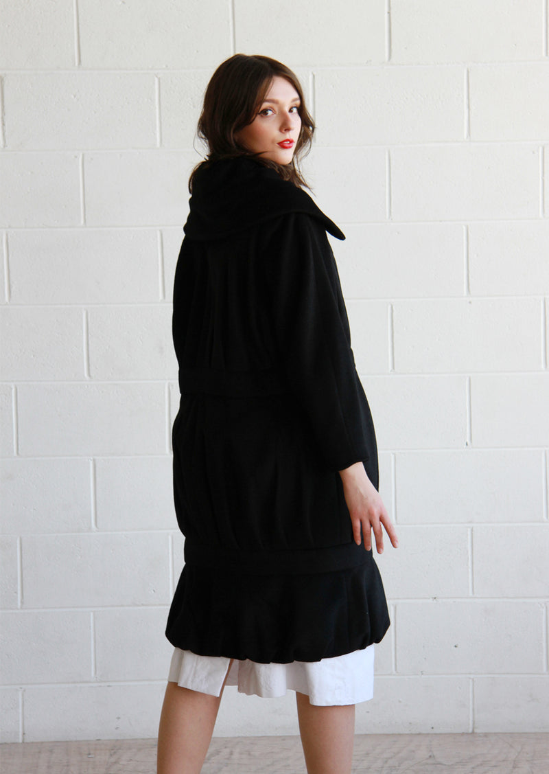 Vintage 1950s LILLI ANN Black Cashmere Cocoon Coat / The COCO Coat / M/L