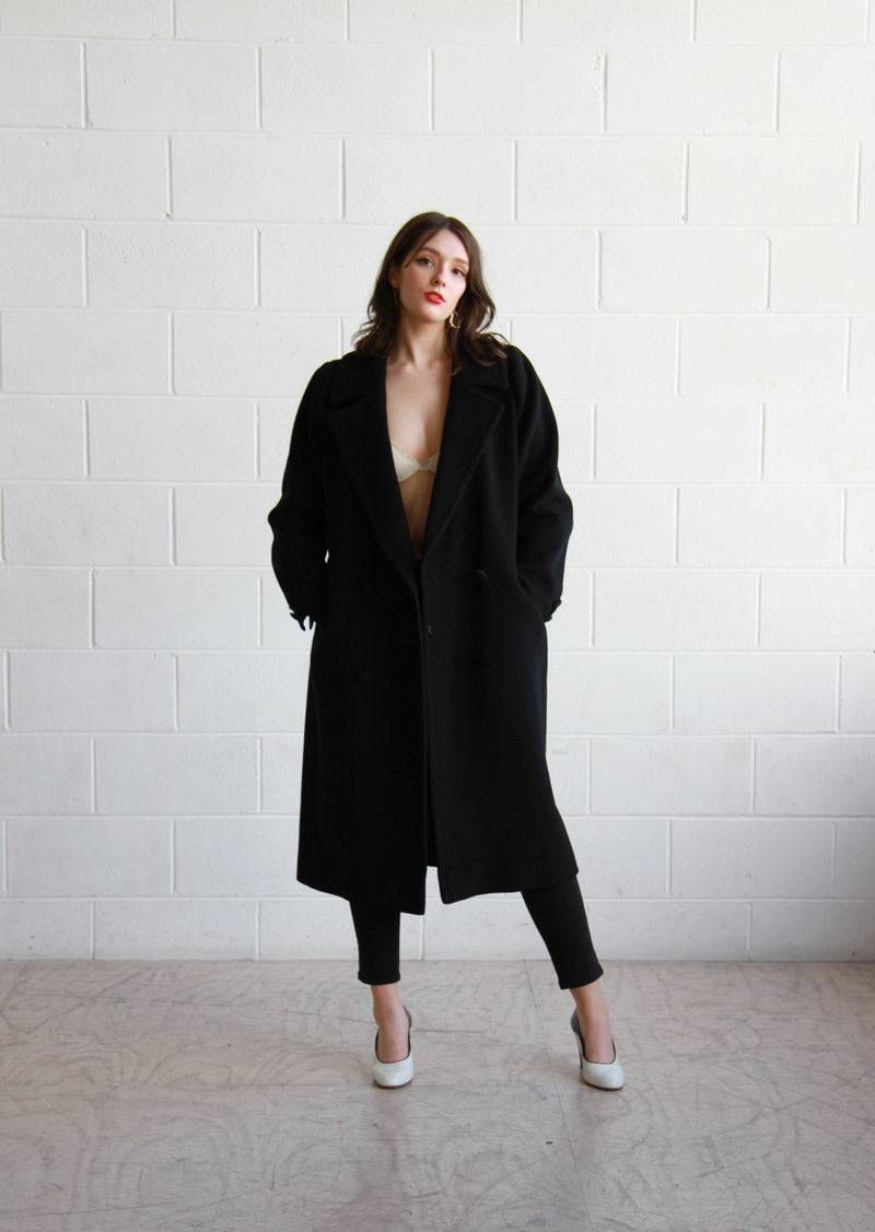 Vintage VALENTINO Miss V Black Wool Overcoat / The GRACE Coat / M/L