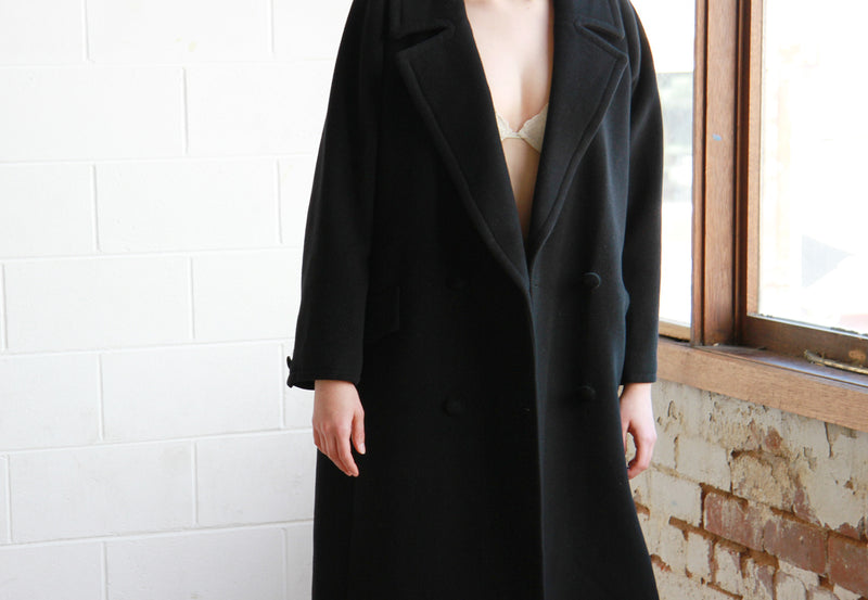 Vintage VALENTINO Miss V Black Wool Overcoat / The GRACE Coat / M/L