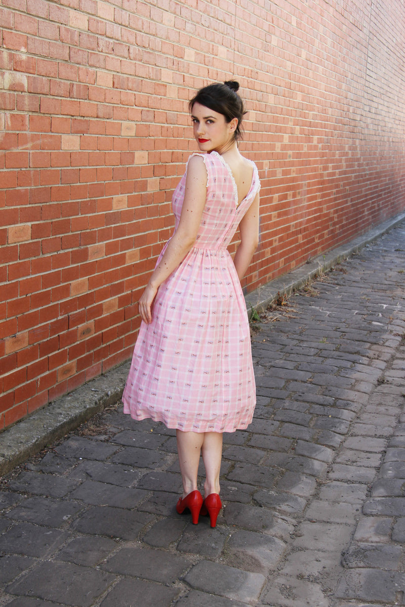 pink plaid dress Vintage 1950s Pink Plaid Cotton Dress / DEADSTOCK / S – Sarah & Ludo