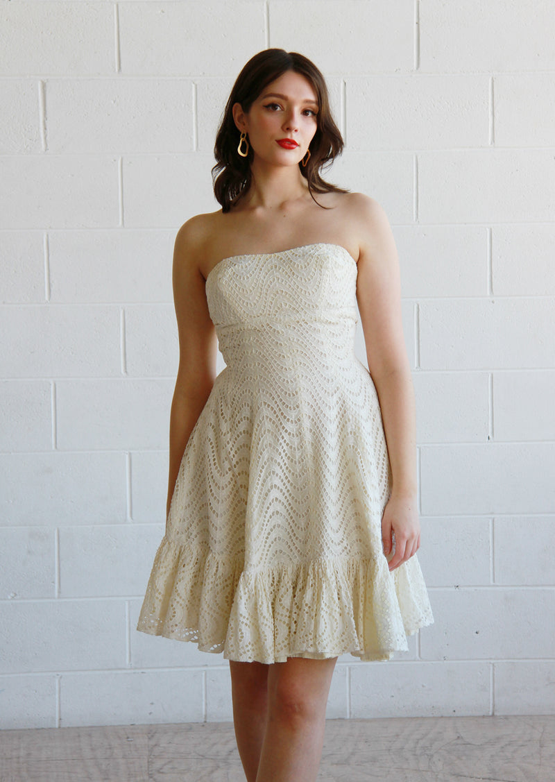 Vintage 1950s Ivory Cream Eyelet Dress / The ELLA Dress / XS/Small