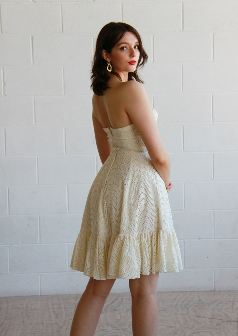 Vintage 1950s Ivory Cream Eyelet Dress / The ELLA Dress / XS/Small
