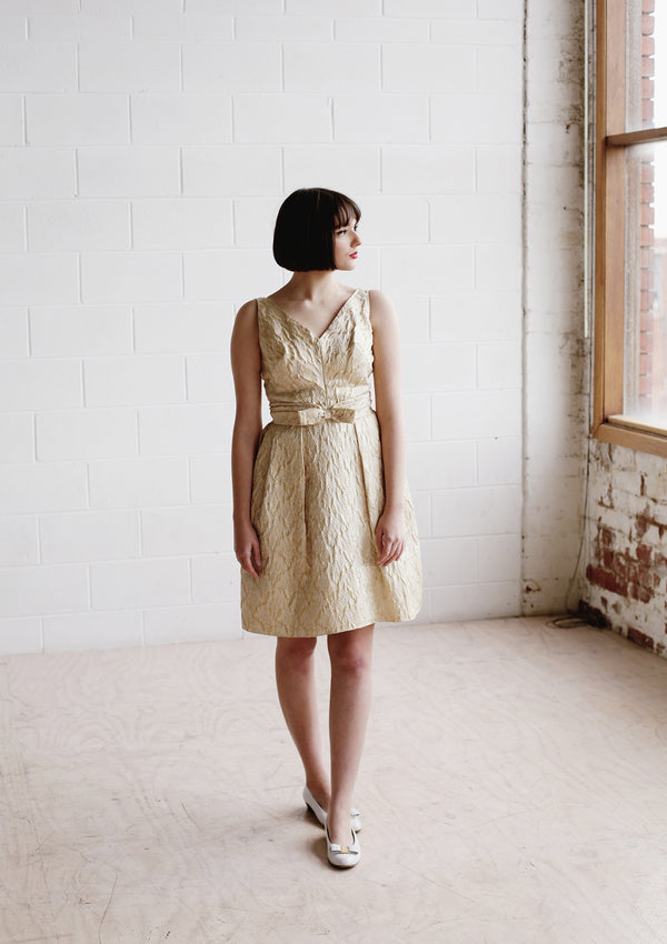 Vintage 1960s Champagne Gold Brocade Dress /  The CLEOPATRA Dress / XS/S