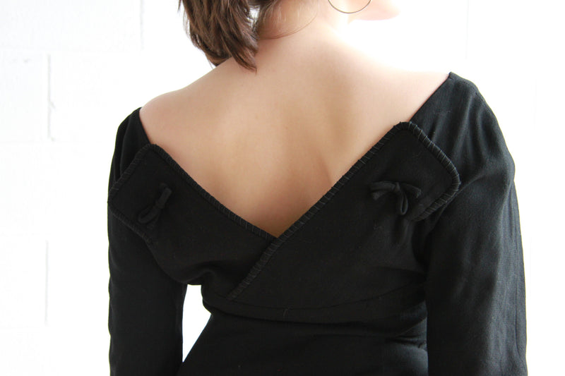Vintage 1960s Black Wool Dress / Harvey Berin Designed by Karen Stark / M
