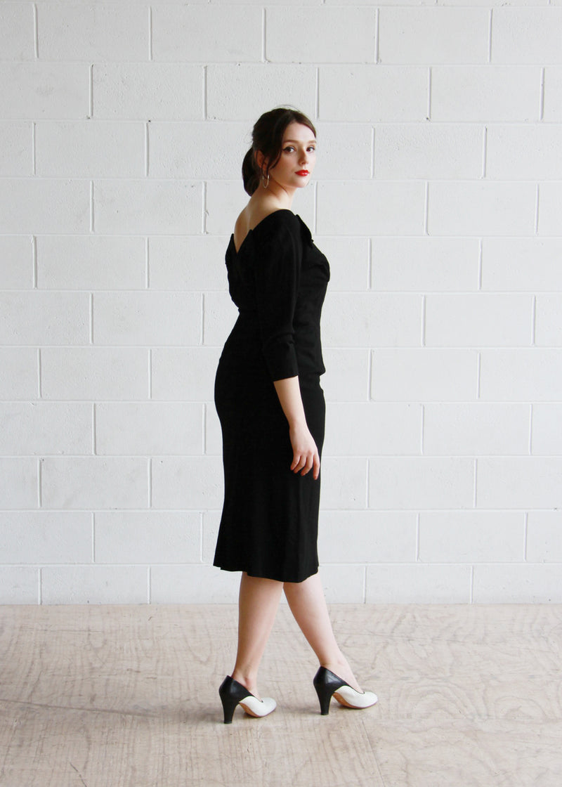 Vintage 1960s Black Wool Dress / Harvey Berin Designed by Karen Stark / M