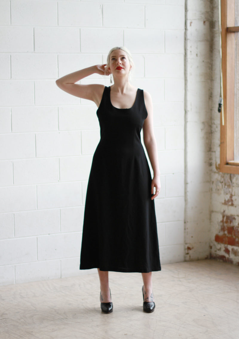 Vintage Black Tank Maxi Dress / Made in Italy / M