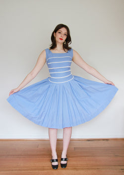 Vintage 1950s Cornflower Blue Cotton Sundress / Small Sarah & Ludo Vintage 1950s Cornflower Blue Cotton Sundress / Small Sarah & Ludo