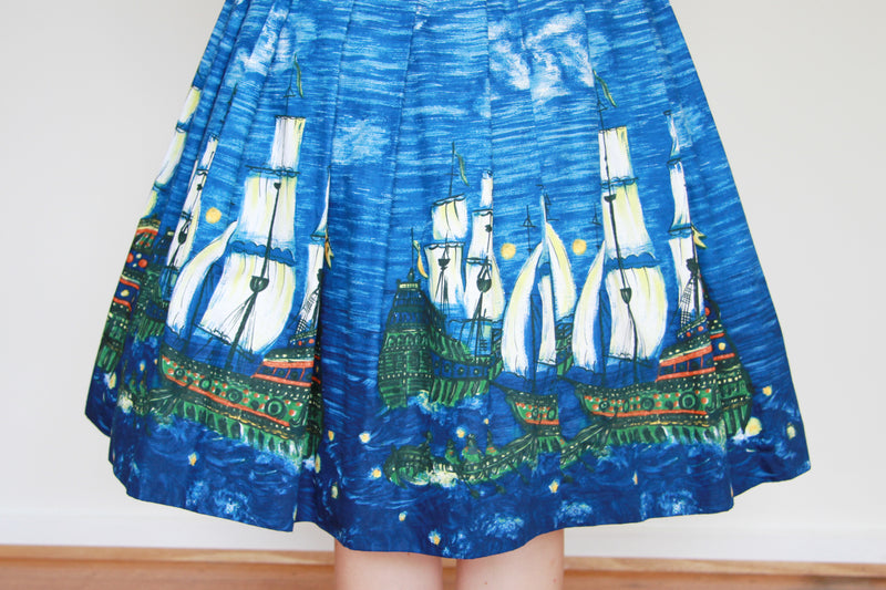 Vintage 1950s Starry Night Novelty Print Skirt / S/M