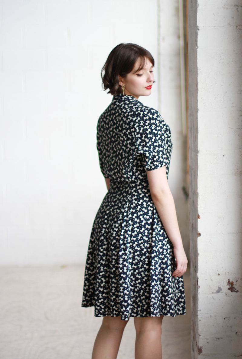 Vintage French Navy Bow Dress / M
