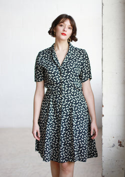 Vintage French Navy Bow Dress / M