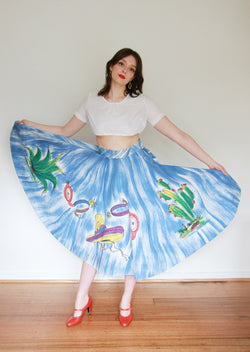 Vintage 1950s Mexican Novelty Skirt / Large