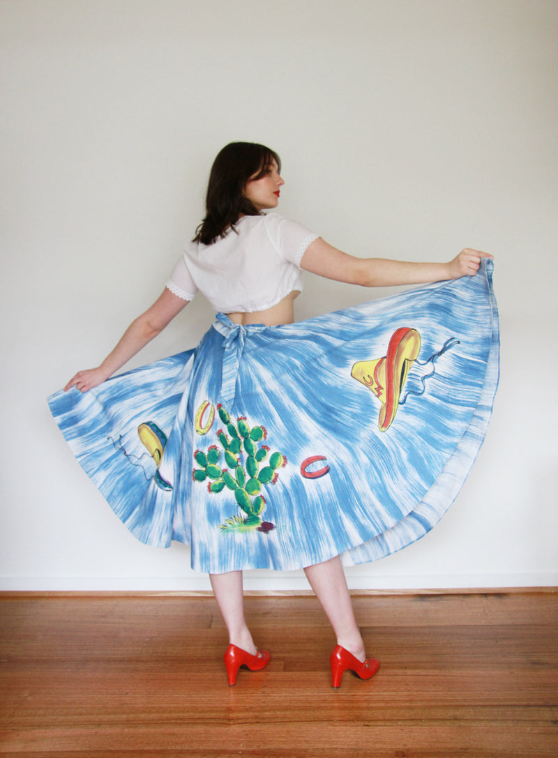 Vintage 1950s Mexican Novelty Skirt / Large