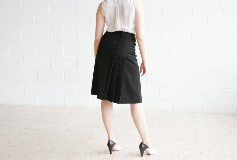 Vintage 1970s CELINE Paris Black Wool Skirt / Made in France / M/L