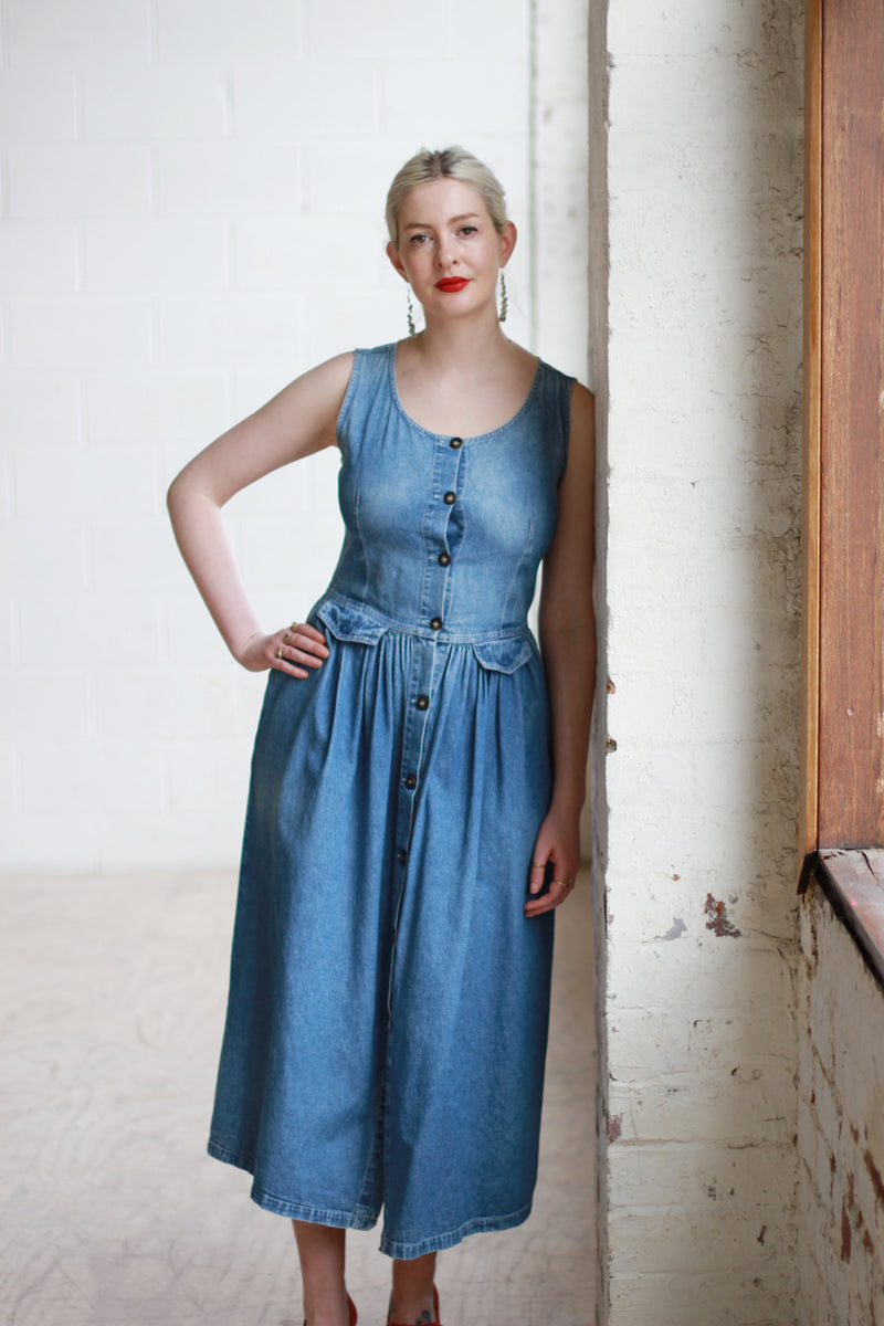 Vintage French Button Front Denim Maxi Dress / S/M – Sarah & Ludo