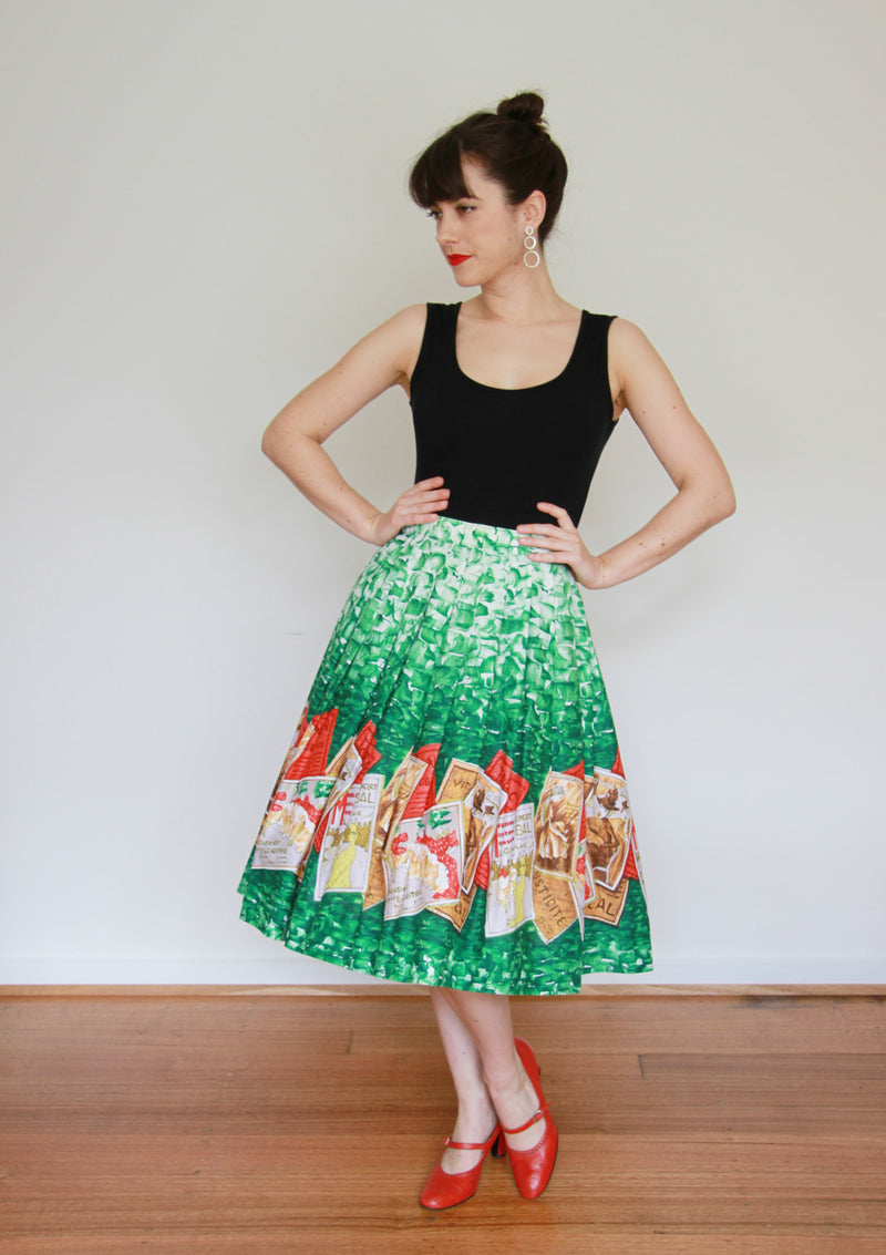 Vintage 1950s Moulin Rouge French Novelty Print Skirt / S/M ...