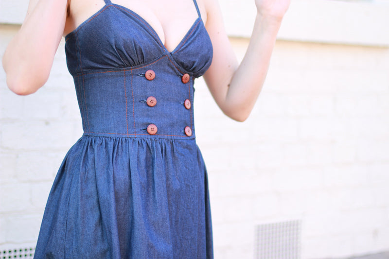 KAREN WALKER Denim Sweetheart Wrap Dress / XS Sarah & Ludo KAREN WALKER Denim Sweetheart Wrap Dress / XS Sarah & Ludo