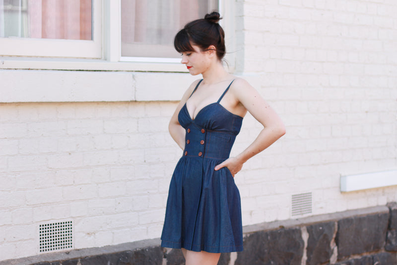 KAREN WALKER Denim Sweetheart Wrap Dress / XS Sarah & Ludo KAREN WALKER Denim Sweetheart Wrap Dress / XS Sarah & Ludo