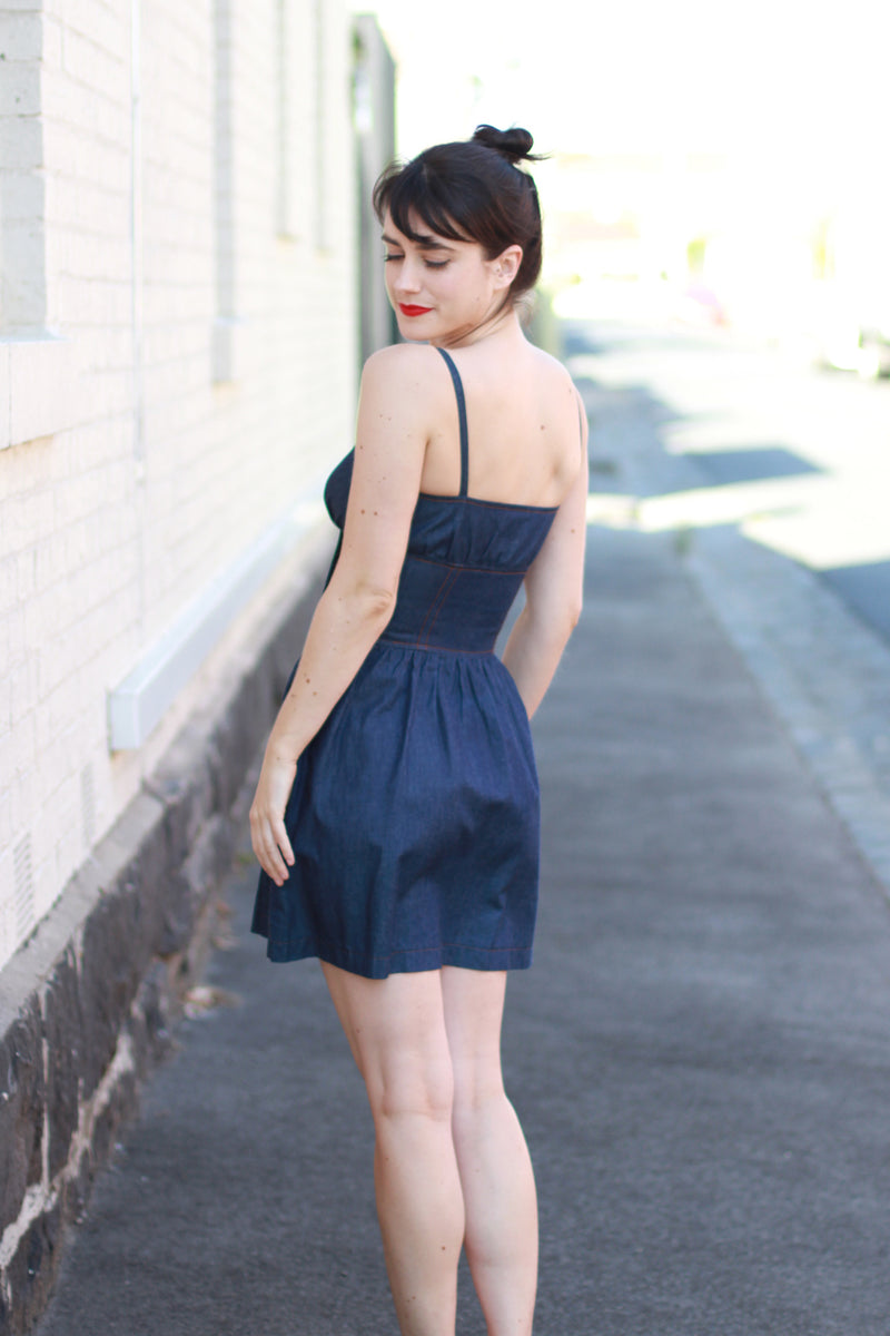 KAREN WALKER Denim Sweetheart Wrap Dress / XS Sarah & Ludo KAREN WALKER Denim Sweetheart Wrap Dress / XS Sarah & Ludo