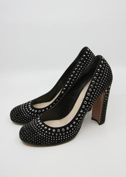 PRADA Designer Black Suede Studded Heels / 39