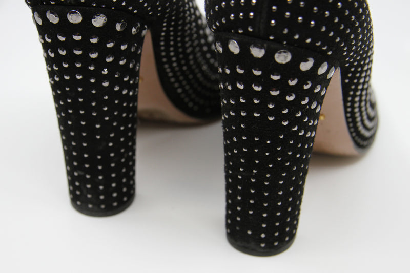 PRADA Designer Black Suede Studded Heels / 39