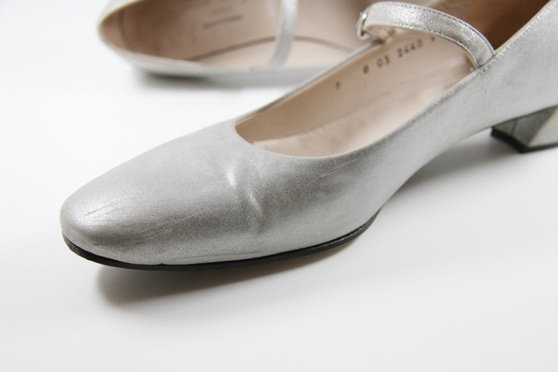 Robert Clergerie Paris Silver Mary Jane Heels / Made in France / 7