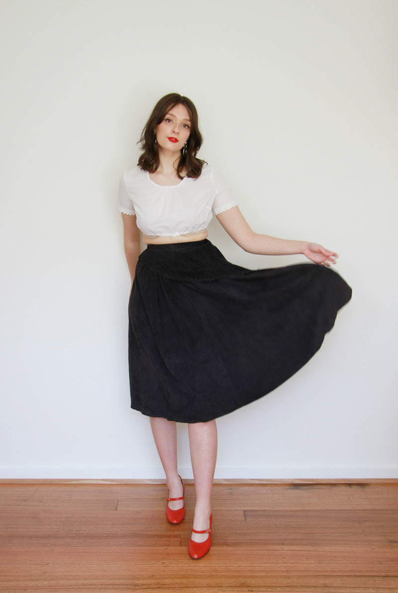 Vintage Navy SUEDE Leather Ballerina Skirt / XS
