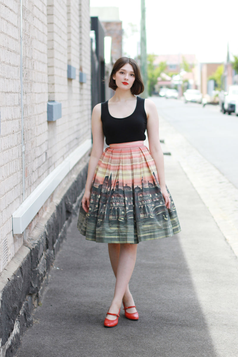 Vintage 1950s VENICE Novelty Print Cotton Skirt / XS