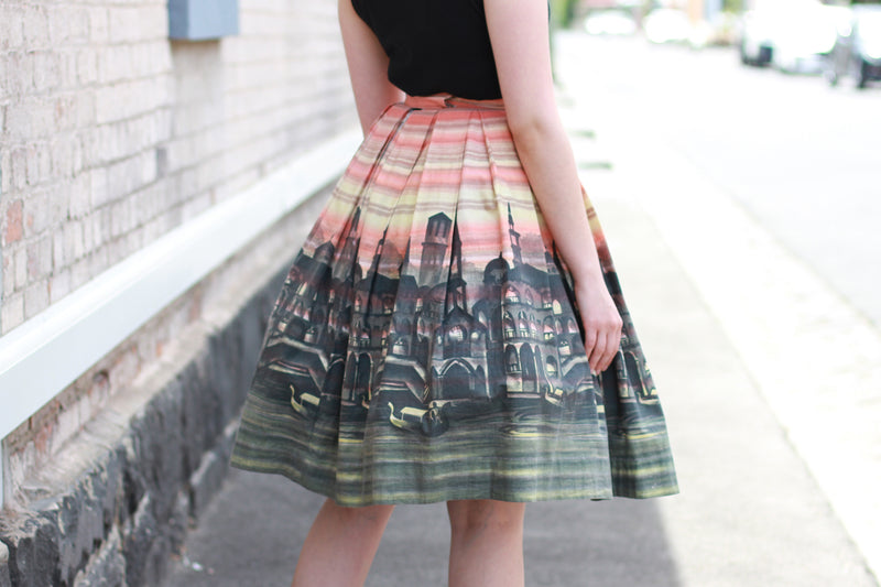 Vintage 1950s VENICE Novelty Print Cotton Skirt / XS