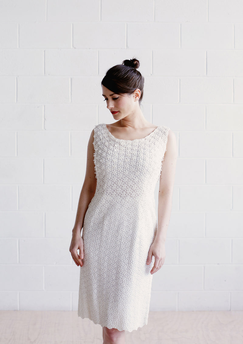 Vintage 1950s White COUTURE Dress / The JANE Dress / S/M