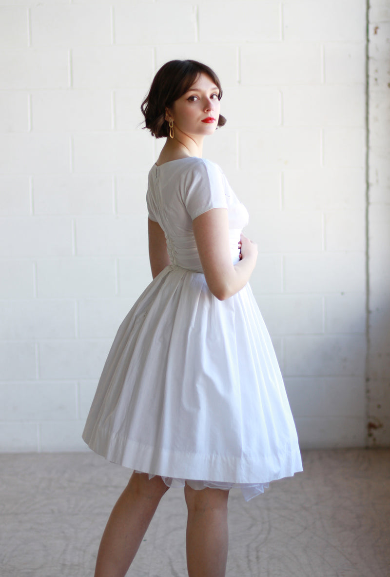 Vintage 1950s White Cotton Ballerina Dress / XS